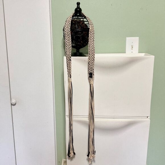 MACRAME Boho Gypsy Hippie Belt with Cords Waist Navy Blue Beige 36 inches - Picture 10 of 12